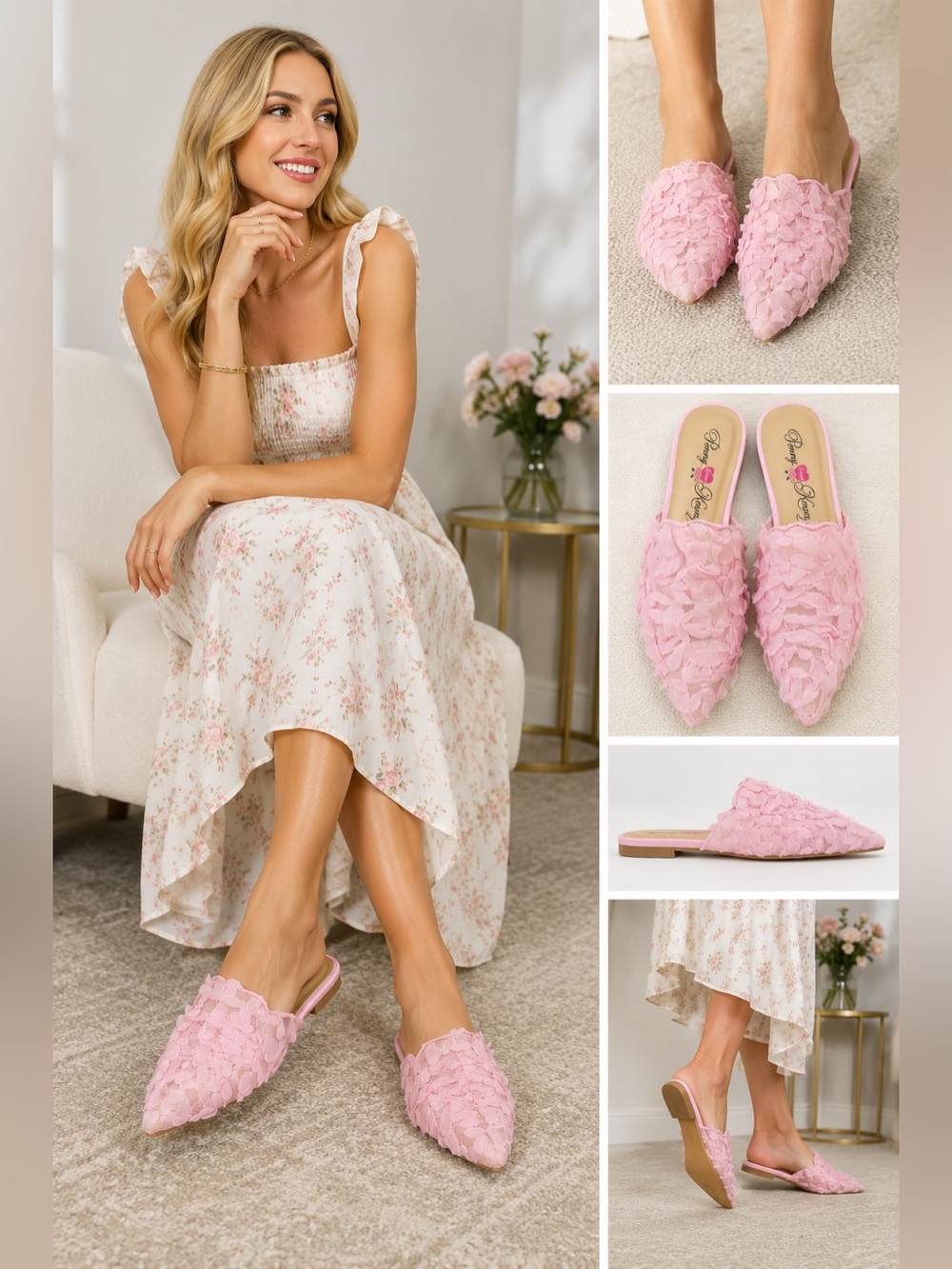 Penny Loves Kenny Azalea Pink Floral Mesh Slide Mules Women’s Sz 11 Cottagecore
